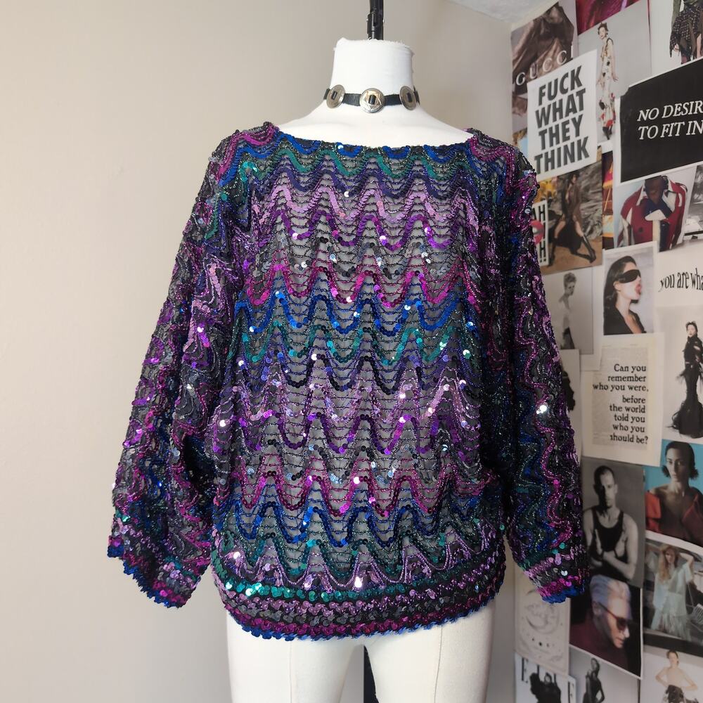 Sequin Chevron Pattern Deadstock Long Sleeve Top